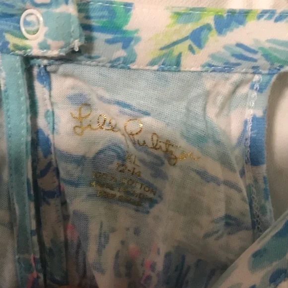 Lilly Pulitzer Kids Romper in Blue and Pink with White Lace - Picture 2 of 3